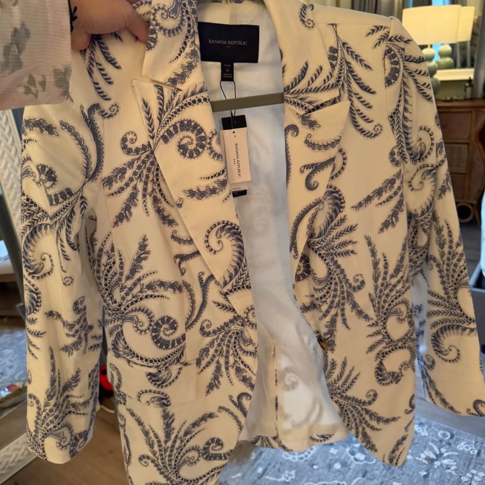 Banana Republic Cream Blazer with Navy Paisley Print